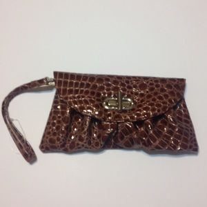 Brown Snake Skin Clutch